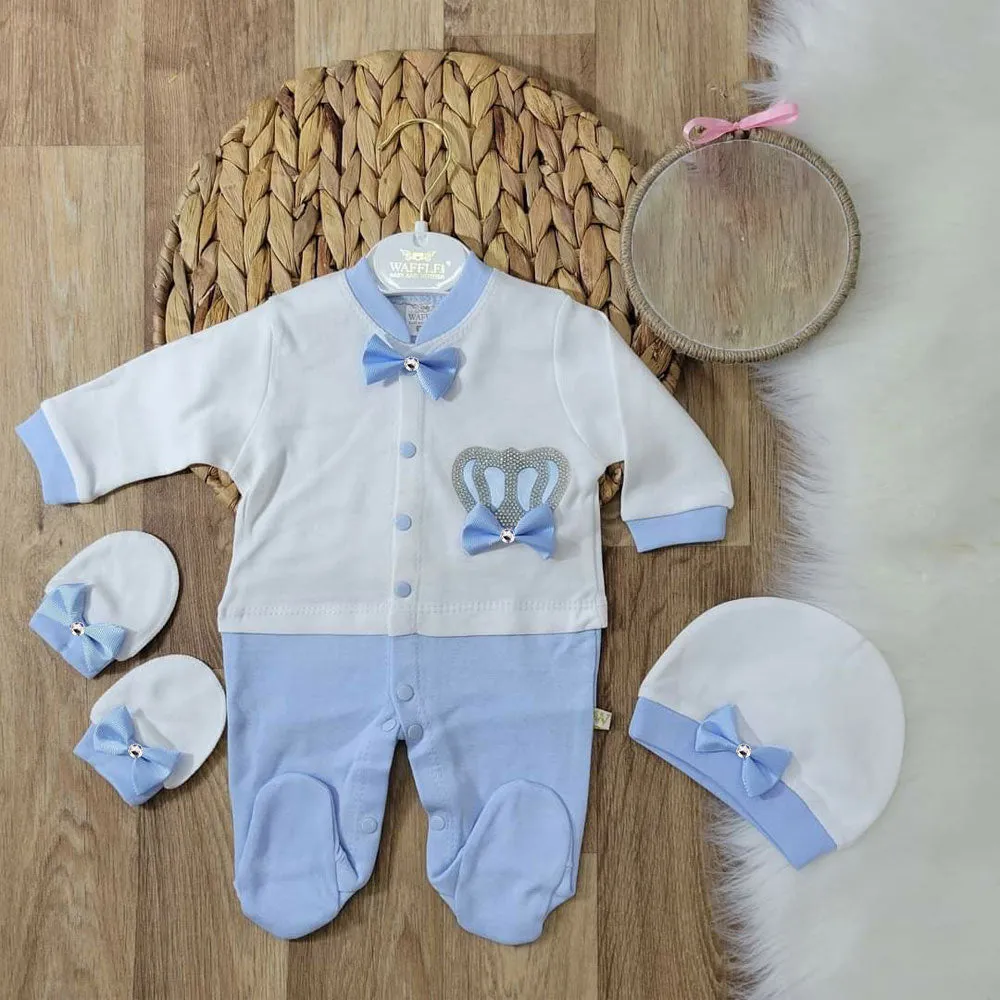 DMZ Stone Crown Blue & White 3 Piece Romper Set 9840