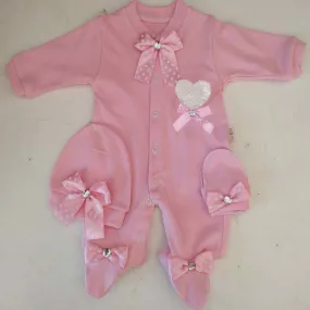 DMZ Stone Heart Pink 3 Piece Romper Set 9839