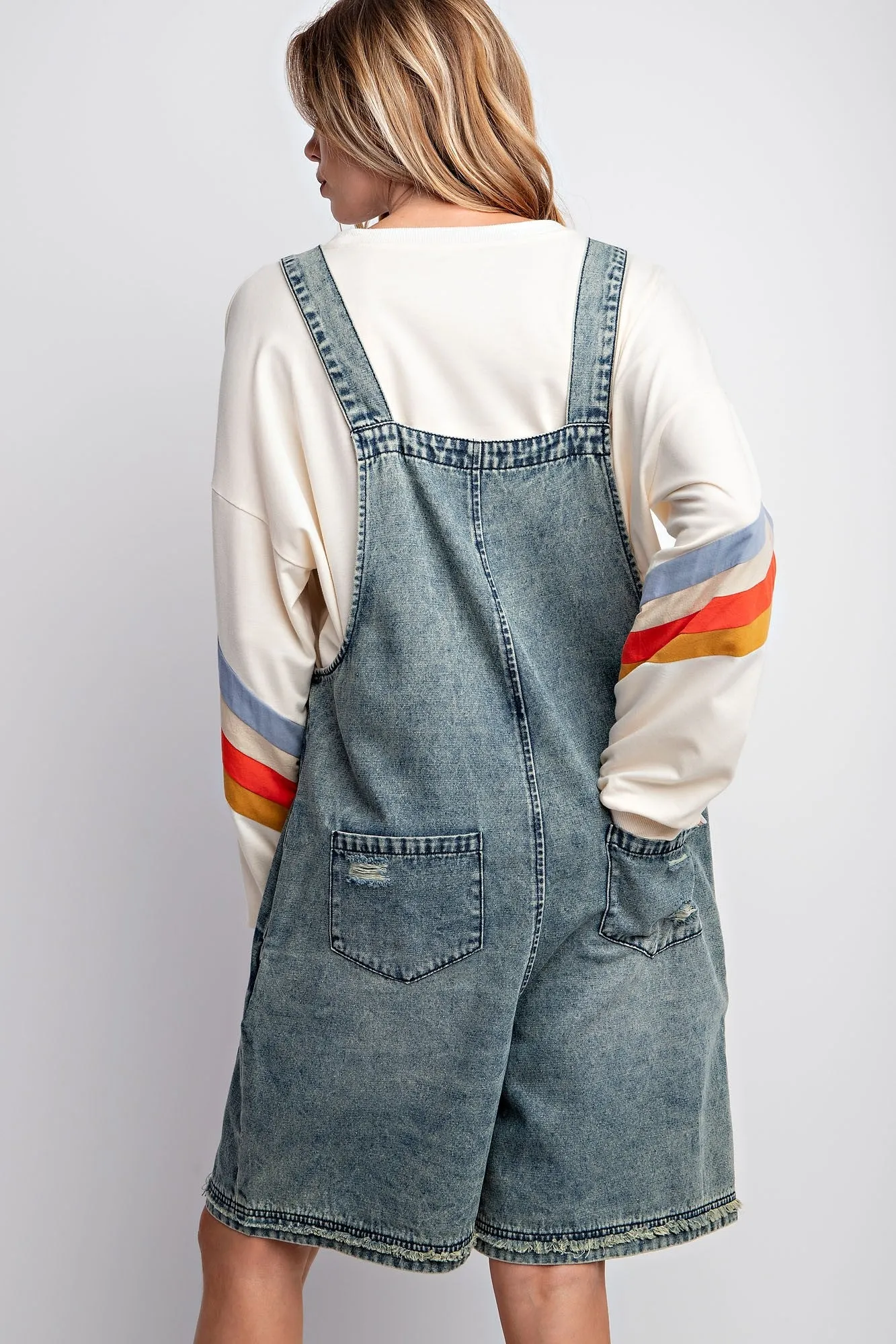 Easel Loose Fit Denim Romper in Vintage Denim FINAL SALE