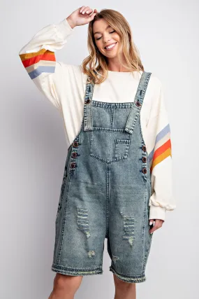 Easel Loose Fit Denim Romper in Vintage Denim FINAL SALE