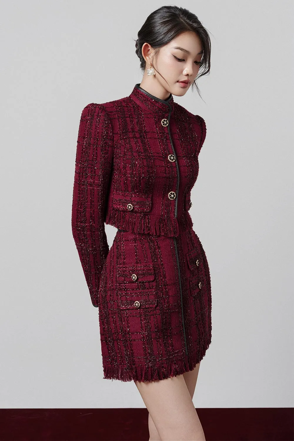 Elea Cropped High Neck Tweed Jacket