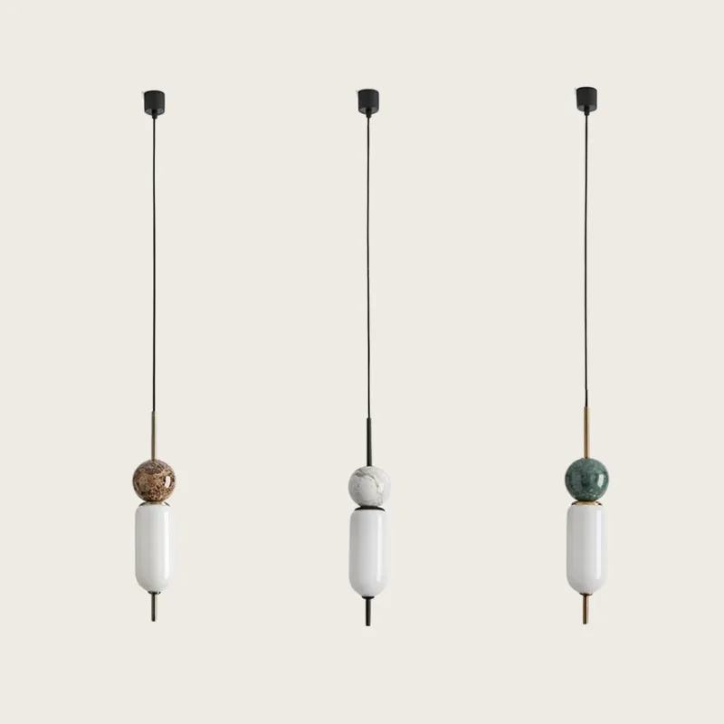 Elegant Marble and Glass Suspended Pendant