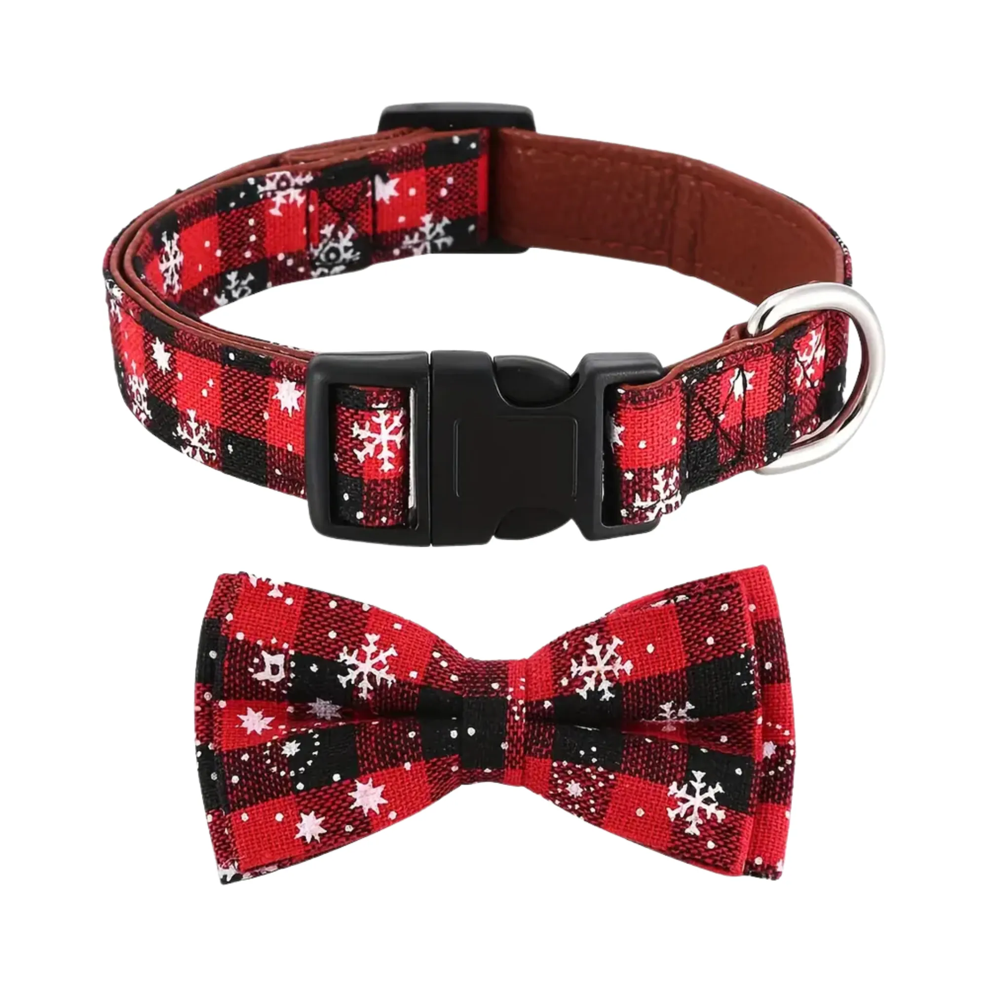 Festive Christmas Dog Collar with Detachable Bow Tie (Red) - Large