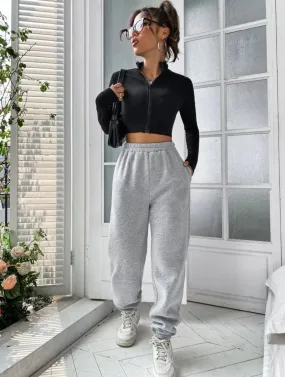 Flap Solid Sweatpants with Pockets