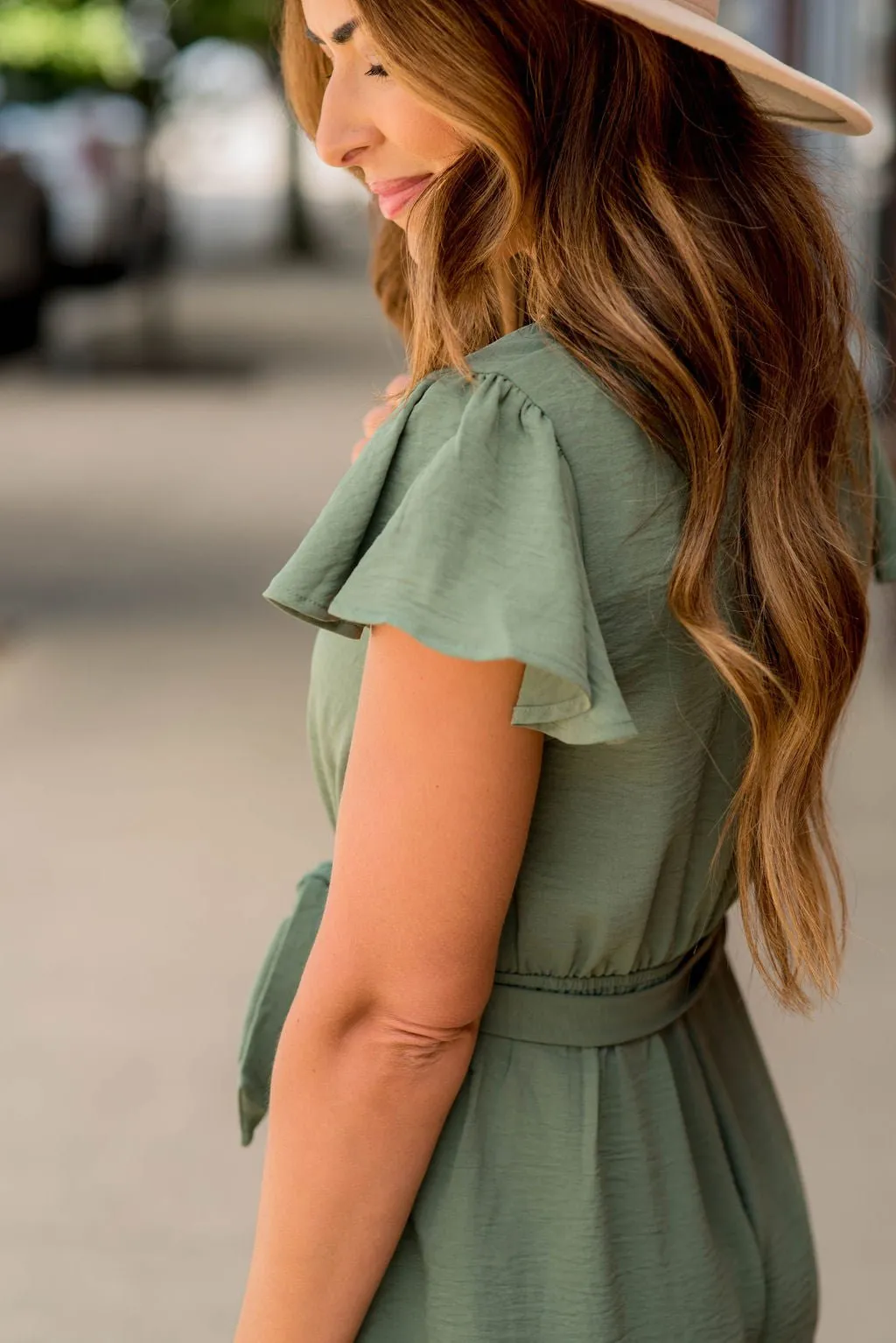 Flutter Sleeve Tie Wrap Romper