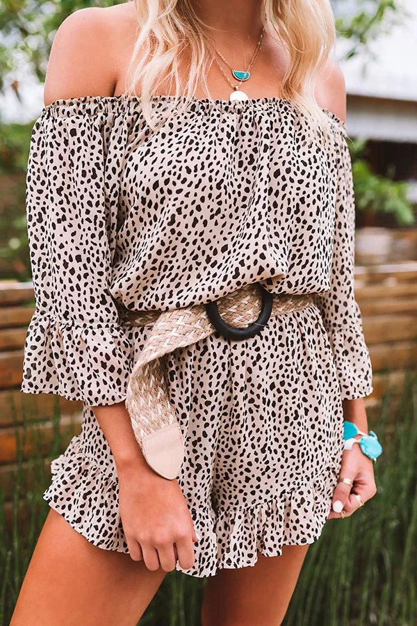 Force Of Fashion Leopard Romper in Iced Latte