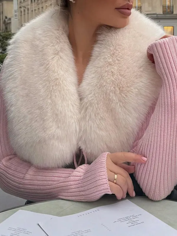 Fur Collar Exposed Navel Sweaters