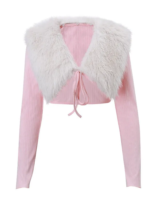 Fur Collar Exposed Navel Sweaters