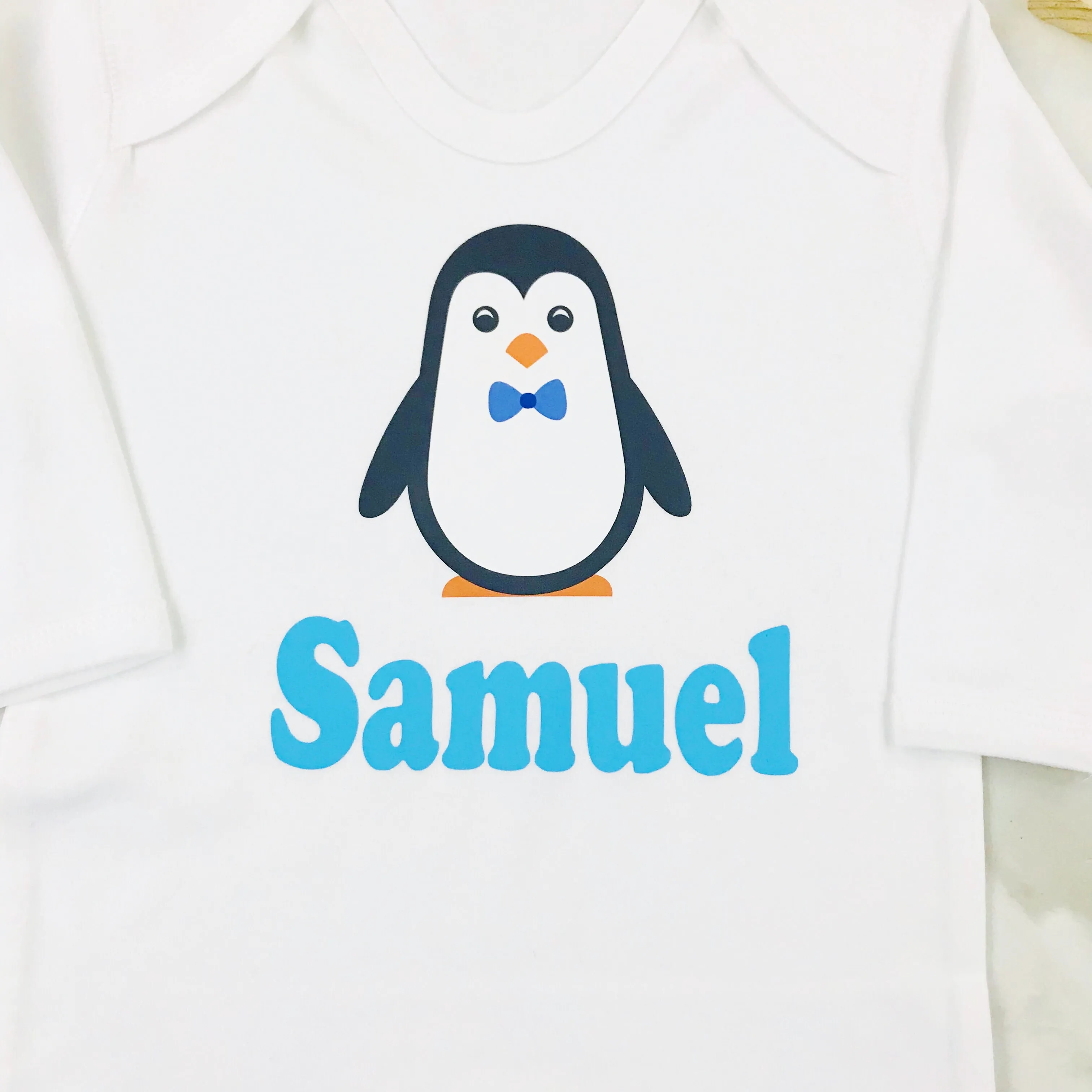 Girls Christmas Eve Personalised Penelope Penguin Baby Romper Suit