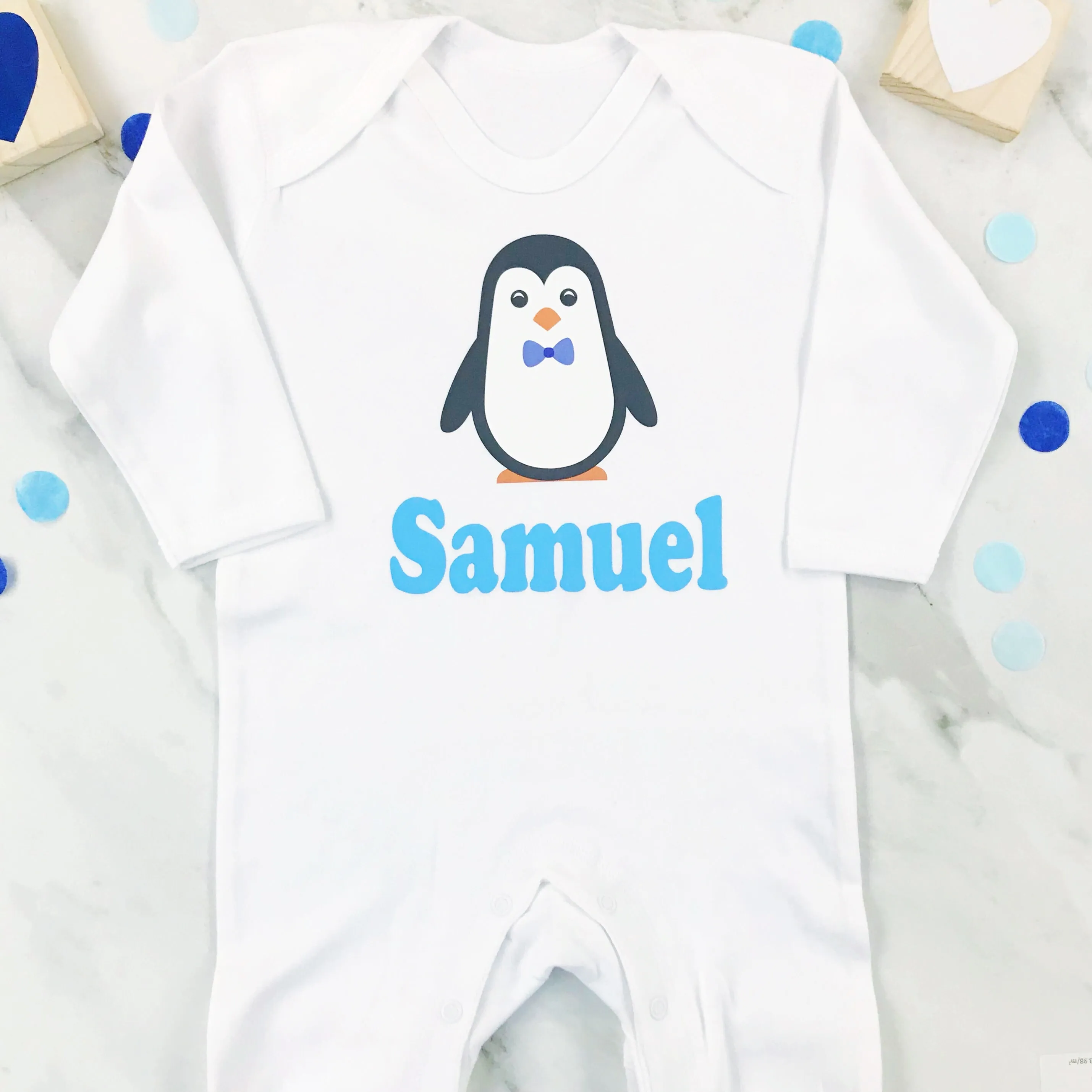 Girls Christmas Eve Personalised Penelope Penguin Baby Romper Suit