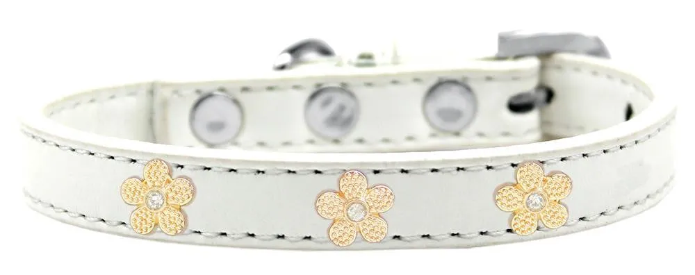 Gold Flower Widget Dog Collar White Size 12