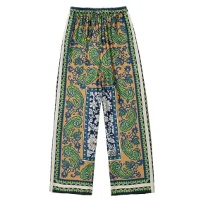 Green Paisley Printed Wide Leg Pants