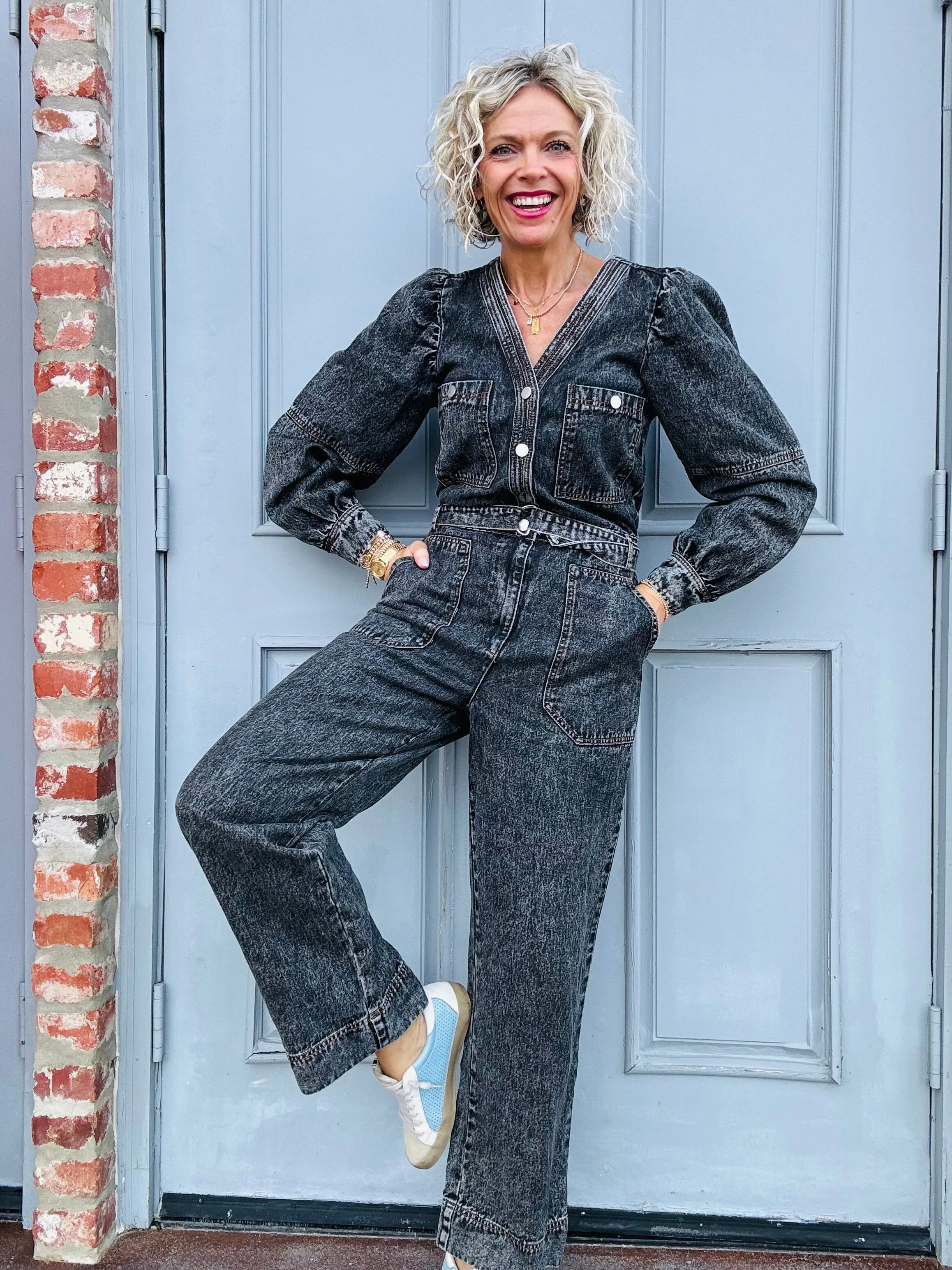 Grey Denim Romper