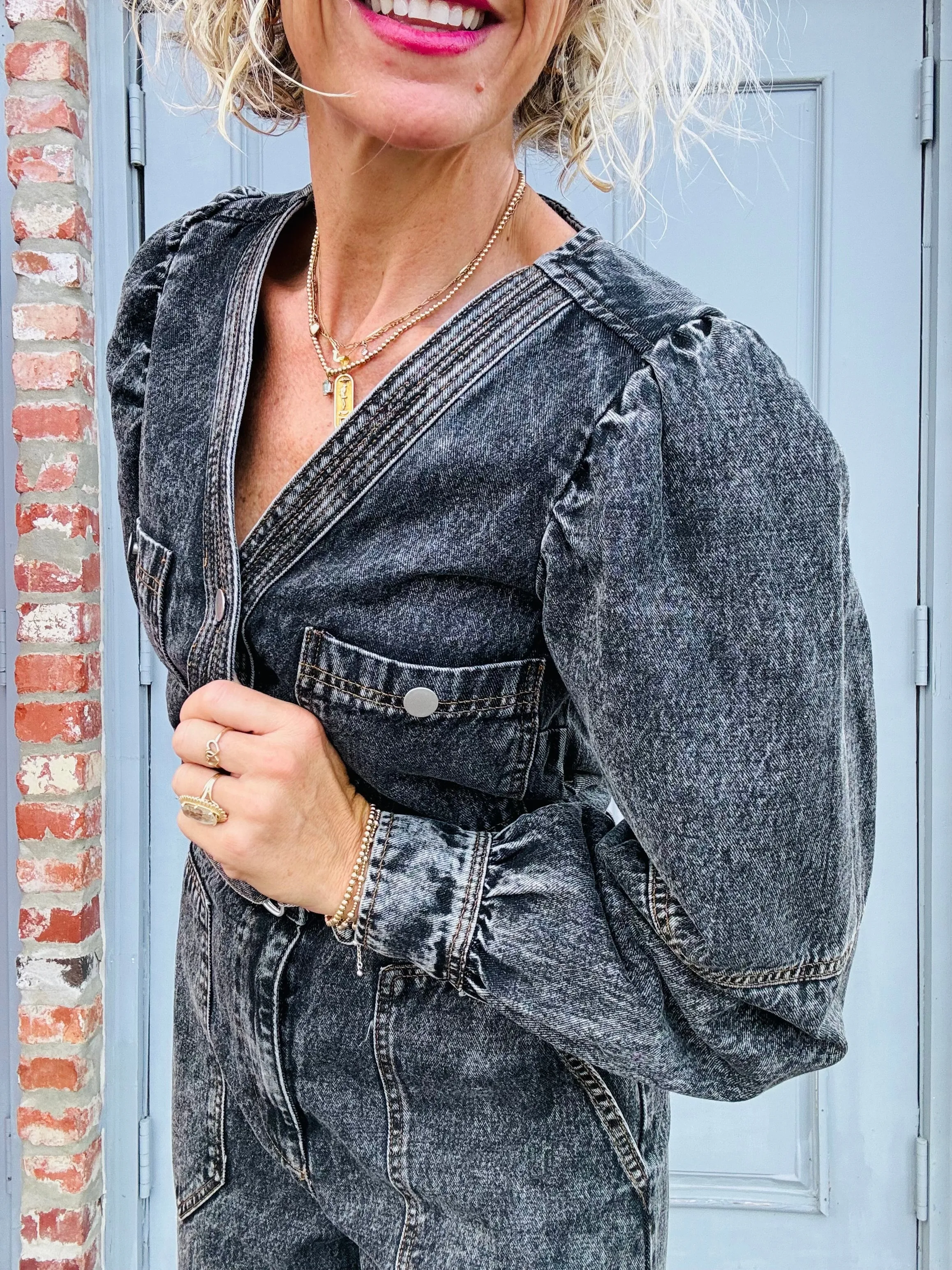 Grey Denim Romper