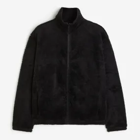 H&M Loose Fit Shirt in Teddy Fleece, black