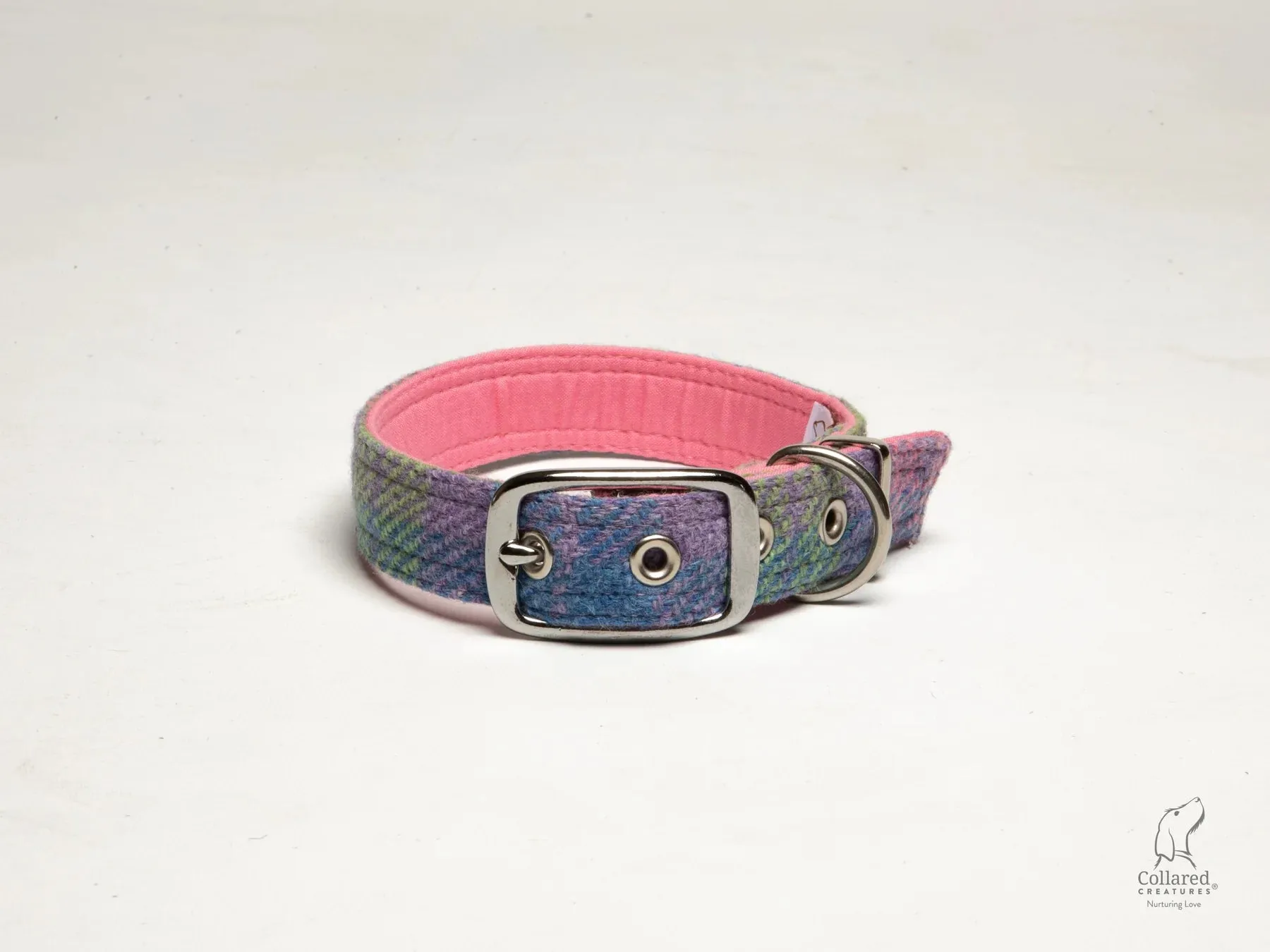 Harris Tweed Hydrangea Check Buckle Dog Collar