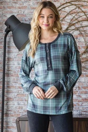 Heimish Plaid Top With Button Front