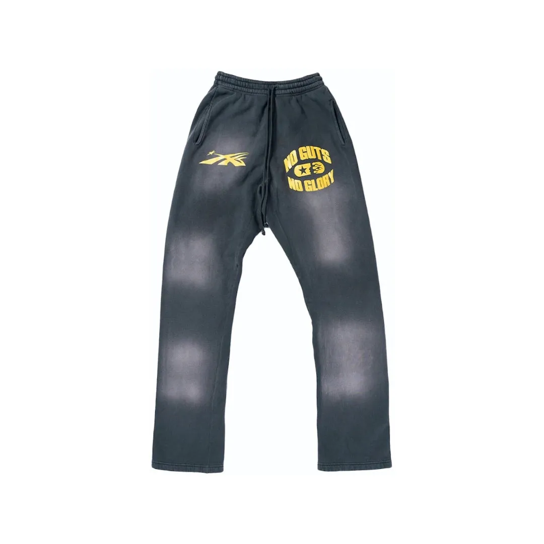 HELLSTAR NO GUTS NO GLORY FLARE BOTTOM SWEATPANTS MIDNIGHT DYE BLACK