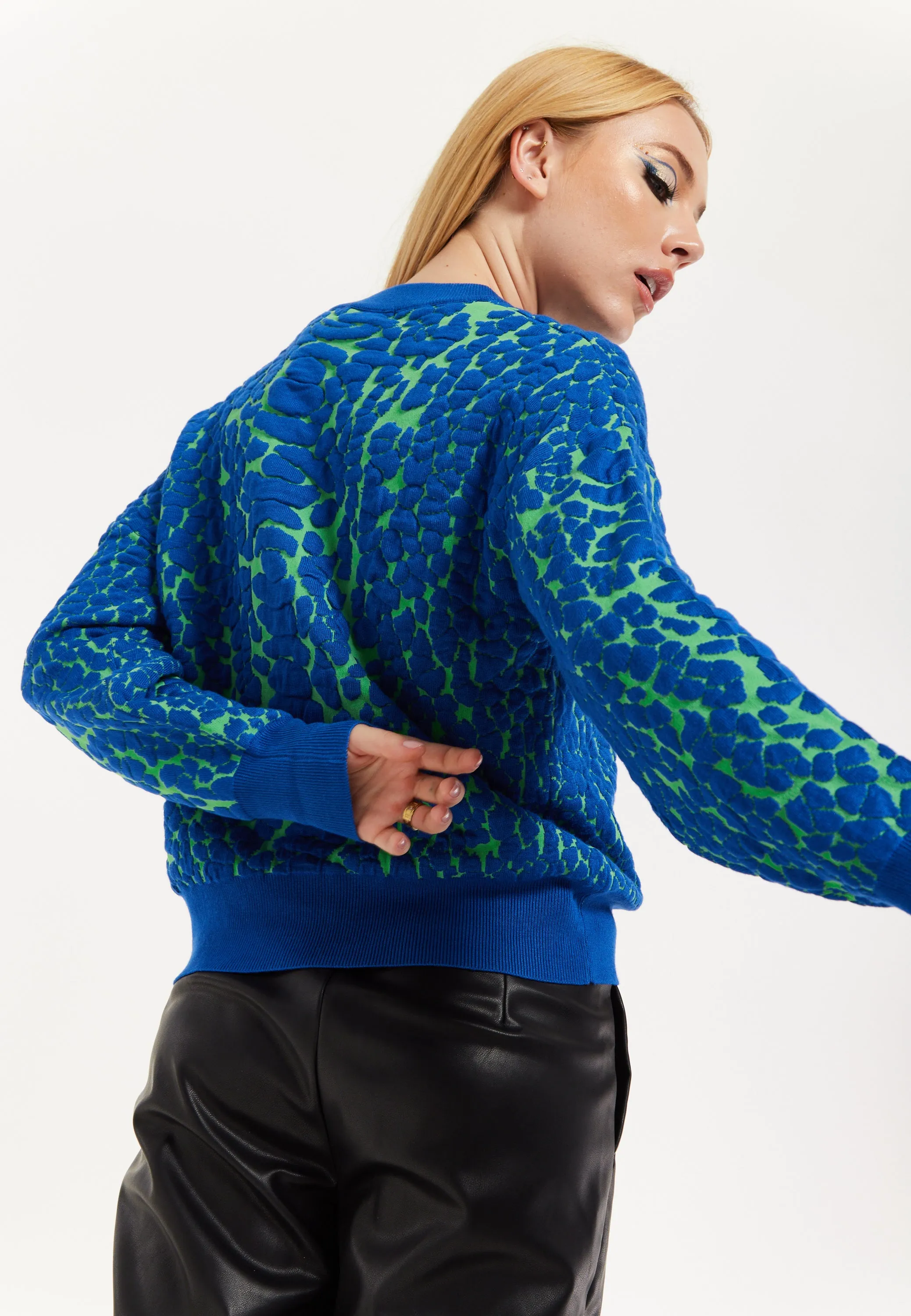 House of Holland Jacquard Duo Jumper in Blue & Green