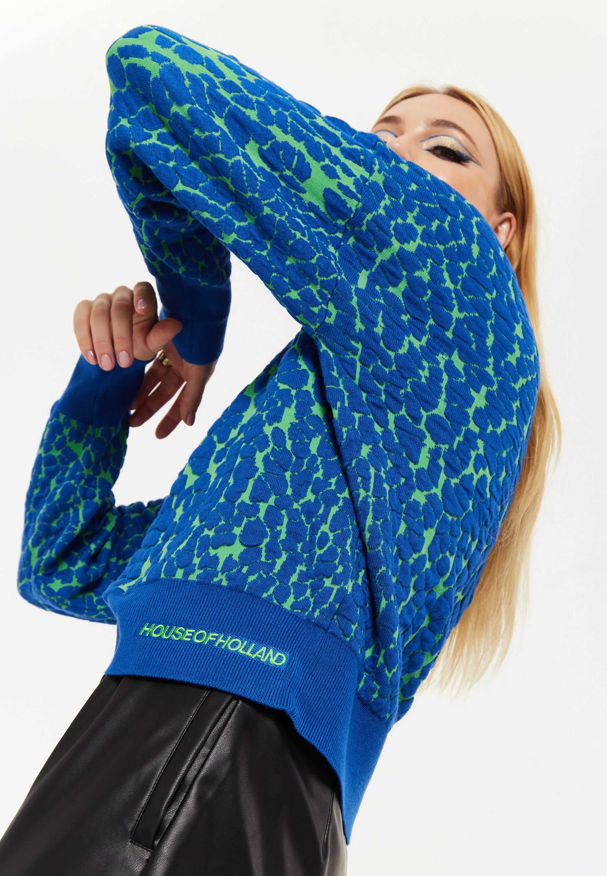 House of Holland Jacquard Duo Jumper in Blue & Green