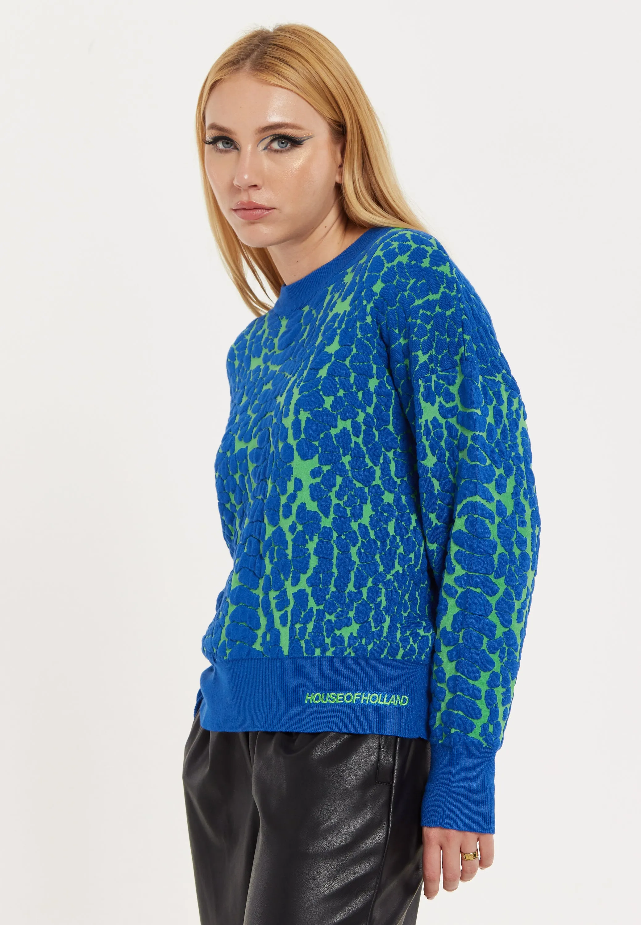 House of Holland Jacquard Duo Jumper in Blue & Green