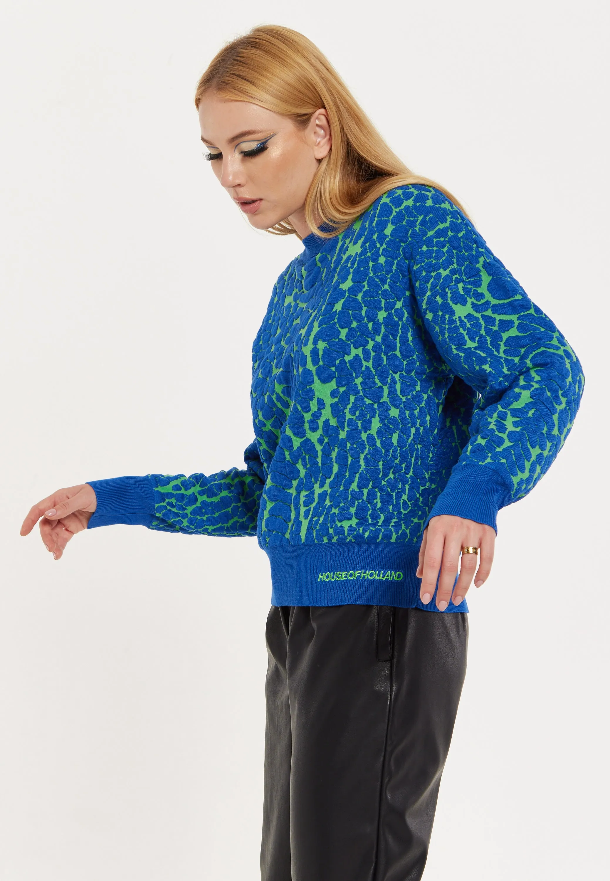 House of Holland Jacquard Duo Jumper in Blue & Green