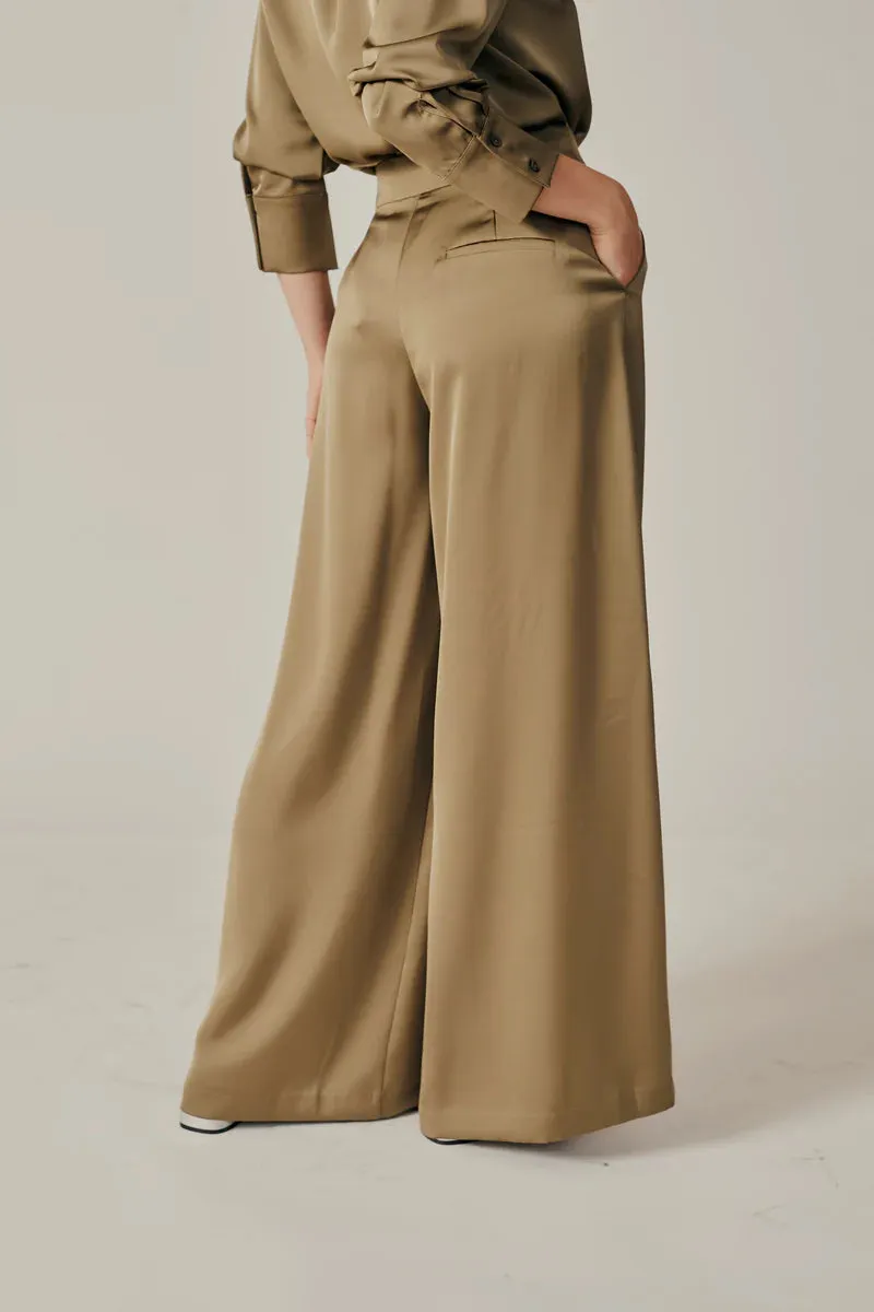 Iris Wide Leg Pants | Tan Olive