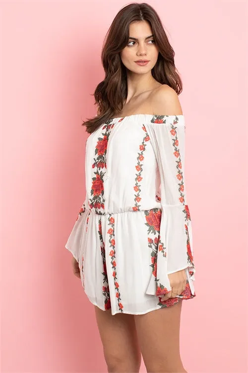 Ivory Floral Bell Sleeve Romper