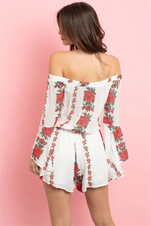 Ivory Floral Bell Sleeve Romper