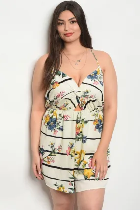 Ivory Floral Peek A Boo Plus Size Romper