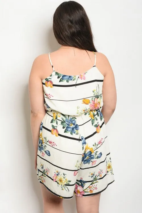 Ivory Floral Peek A Boo Plus Size Romper