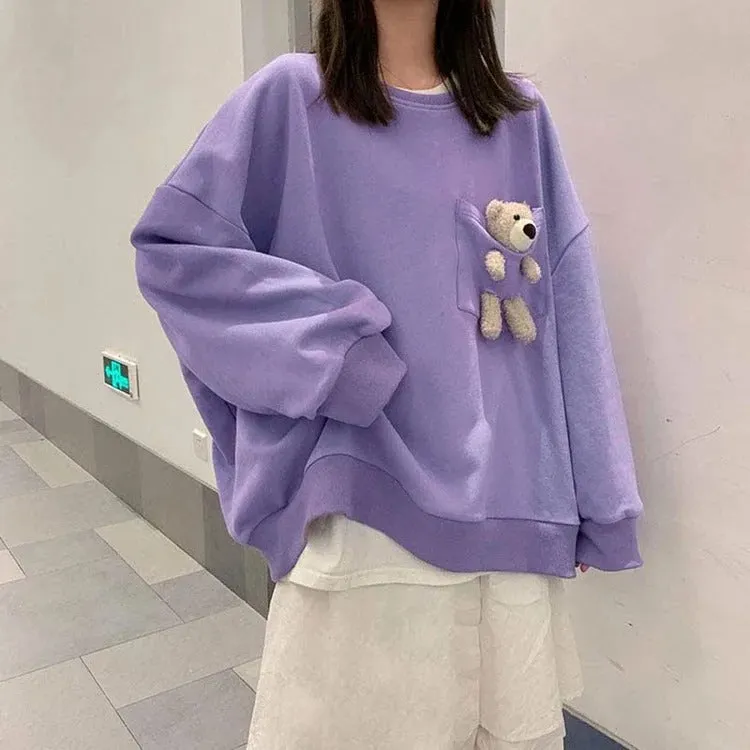 Kawaii Bliss: Bear Pocket Sweatshirt - Snuggle Up in Cute Comfort! 🐻💜