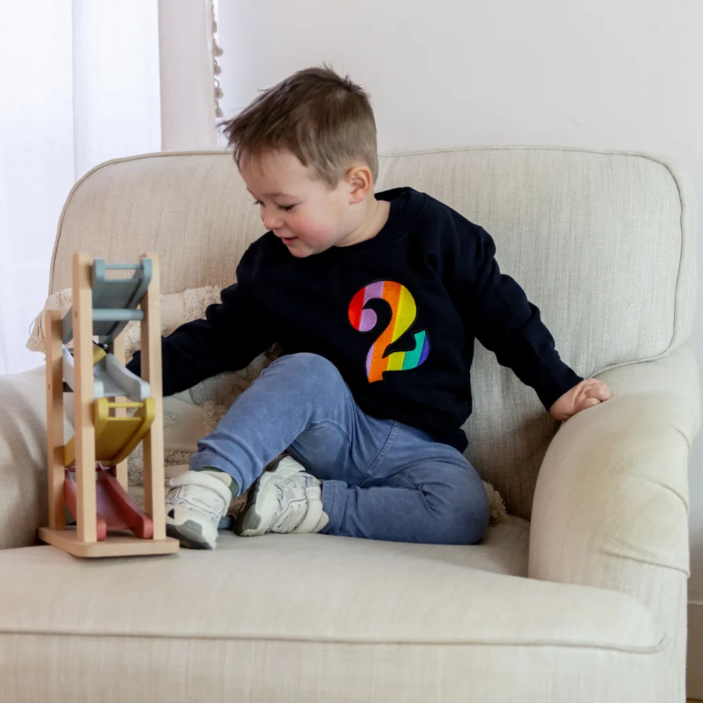 Kids Personalised Rainbow Age Embroidered Sweatshirt Navy