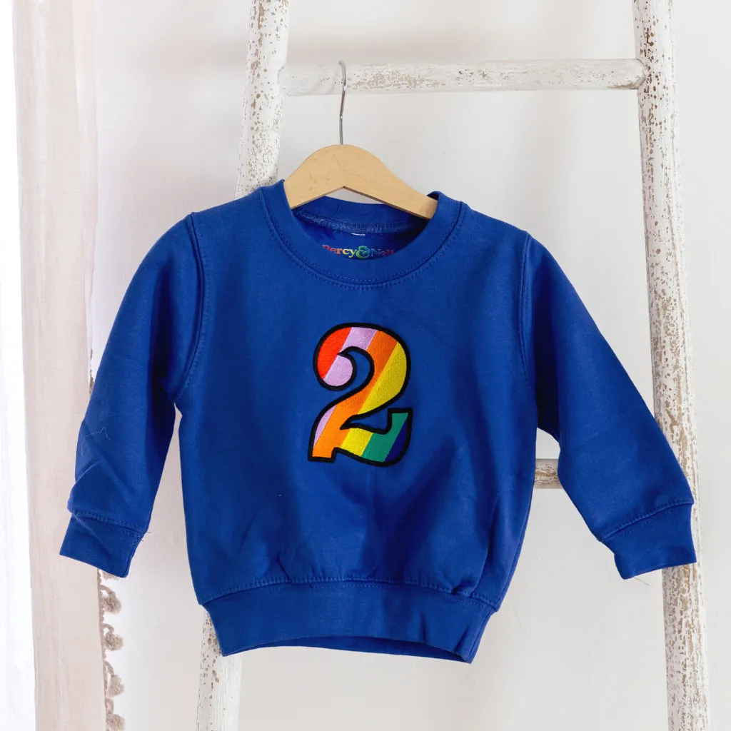 Kids Personalised Rainbow Age Embroidered Sweatshirt Navy