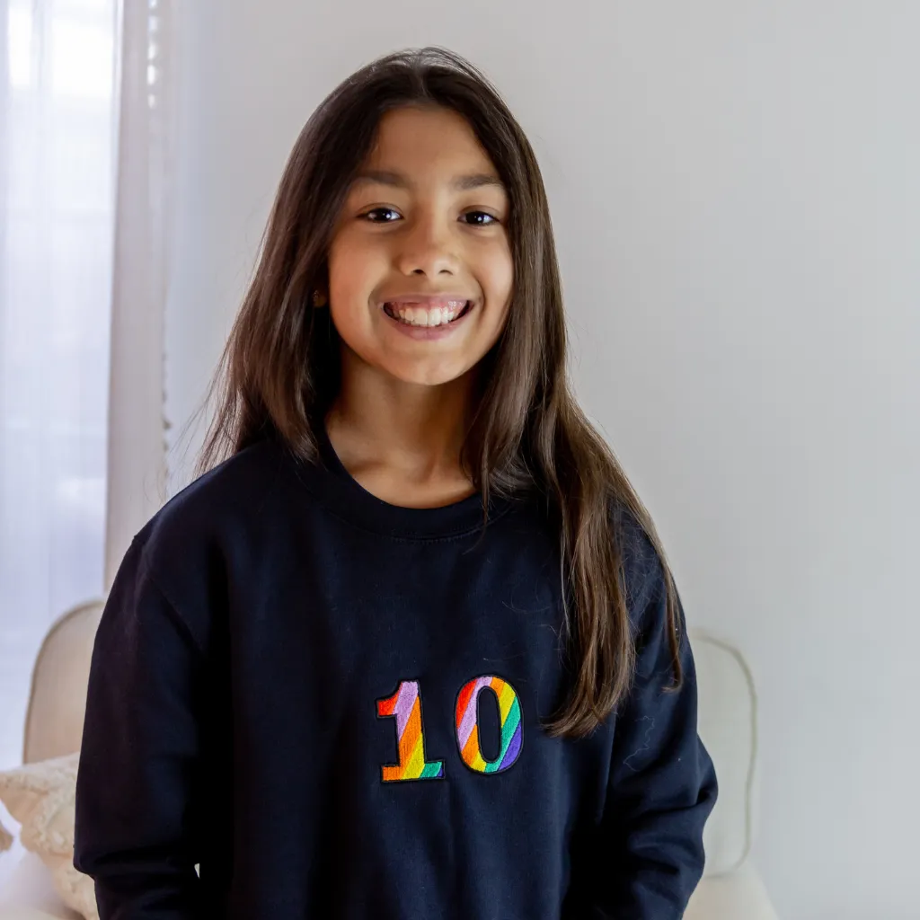 Kids Personalised Rainbow Age Embroidered Sweatshirt Navy