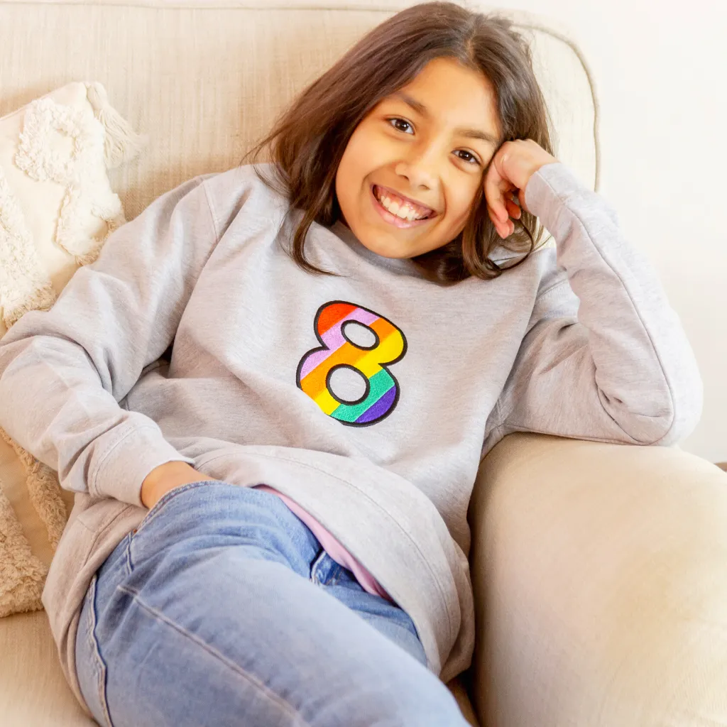 Kids Personalised Rainbow Age Embroidered Sweatshirt Navy