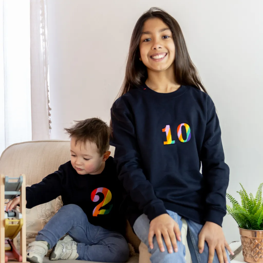 Kids Personalised Rainbow Age Embroidered Sweatshirt Navy