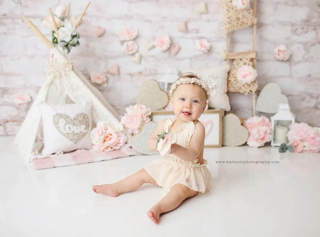 Lace Ruffle Romper with Floral Belt/Headband #1000470