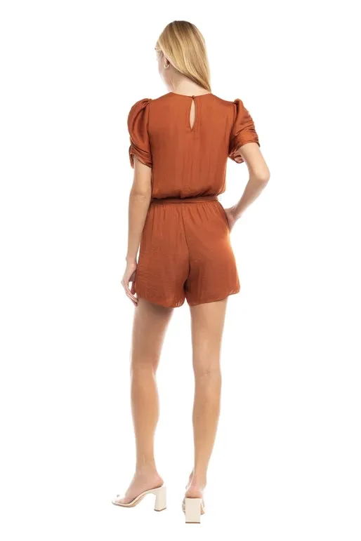 Lacie Ruched V Neck Romper Rust