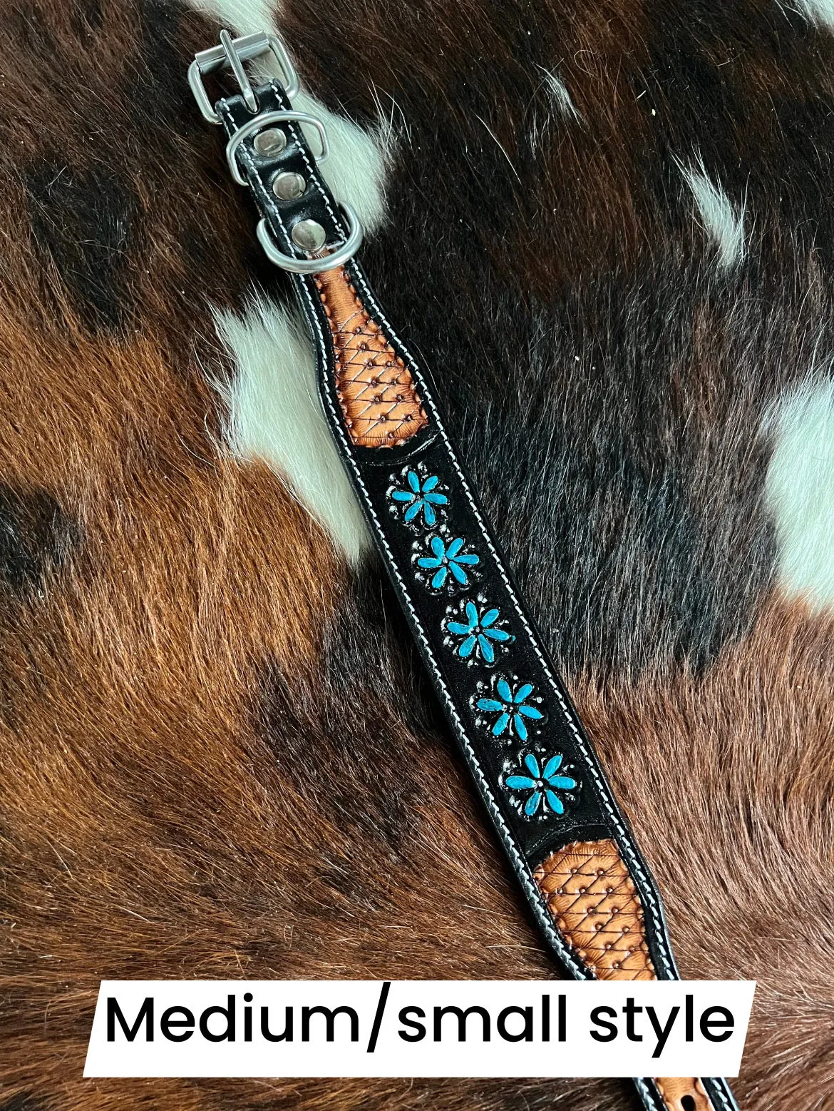 Leather Tooled Dog Collar with Squashblossoms