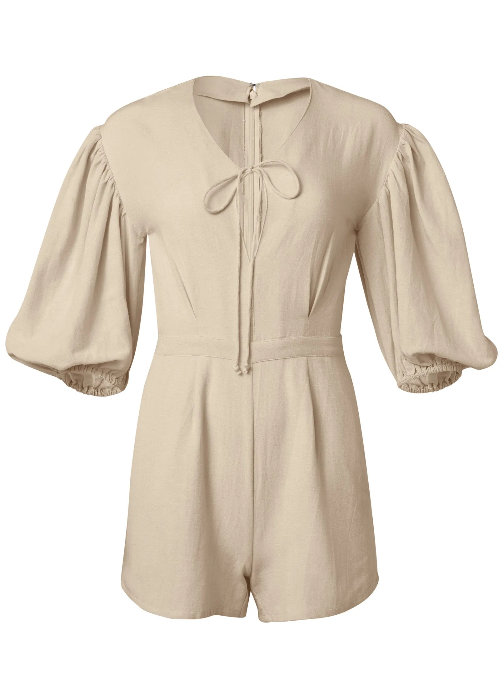 Linen Balloon Sleeve Romper - Natural