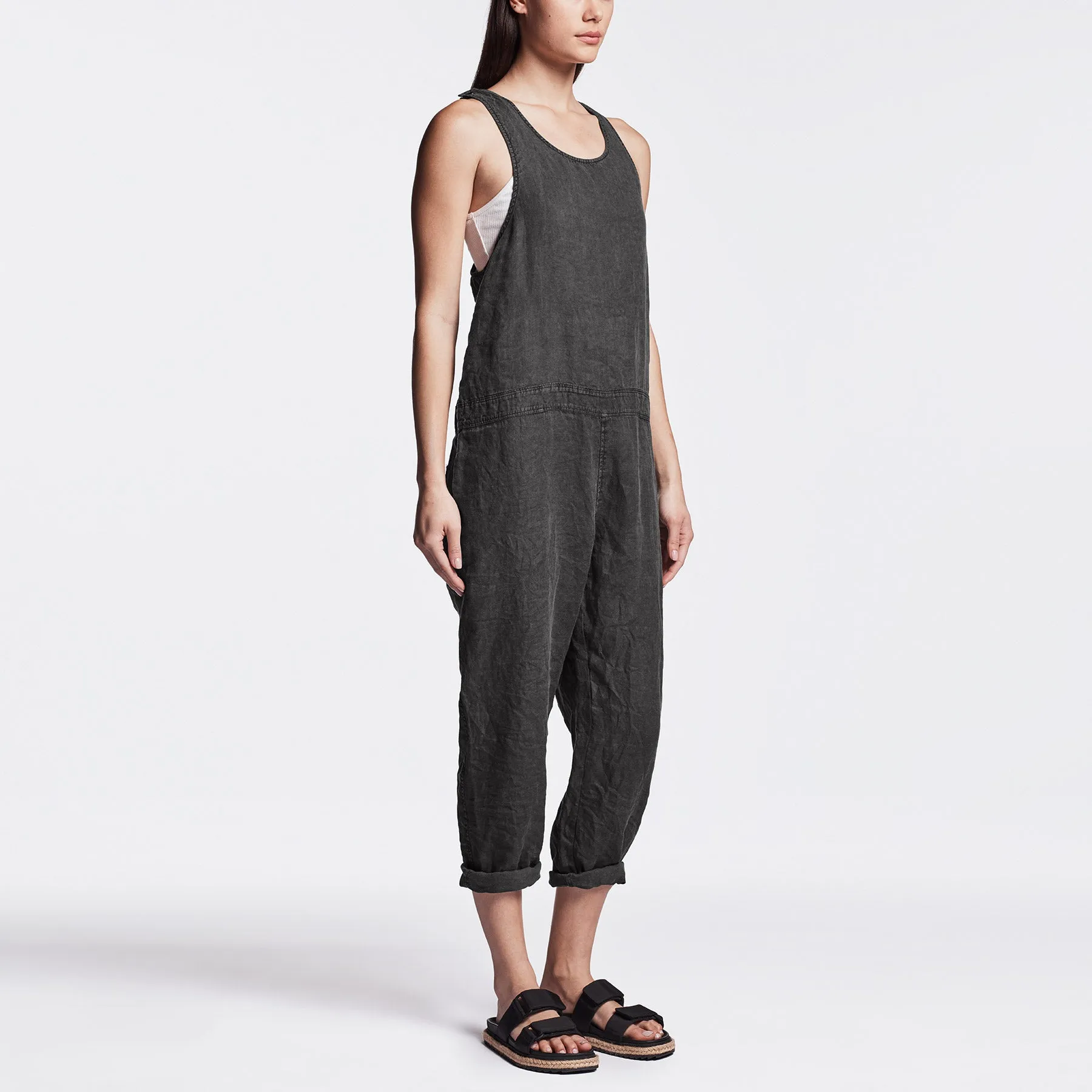 Linen Racerback Romper - Carbon Pigment