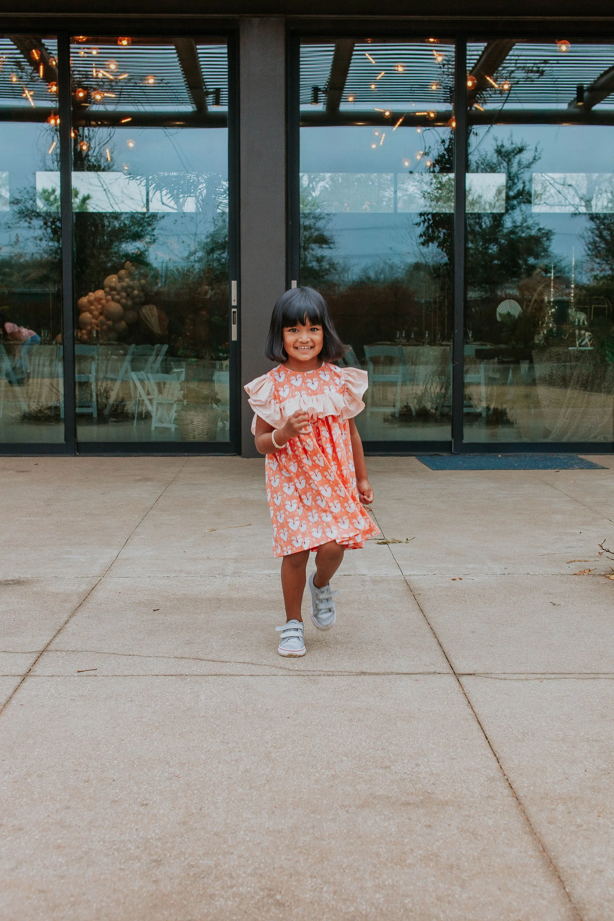 Little Girl's Woodland Fox Print Cotton Ruffle Collar Shift Dress