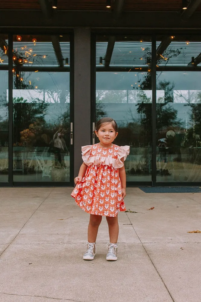 Little Girl's Woodland Fox Print Cotton Ruffle Collar Shift Dress