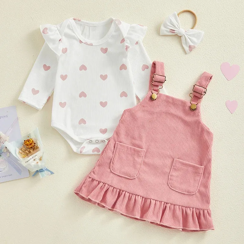 LITTLE HEARTS Corduroy Dress Outfit with Headband