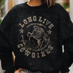 Long Live Cowgirls Graphic Western Sweatshirt Black