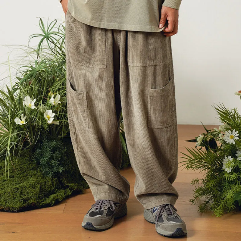 Loose Multi-pocket Corduroy Pants