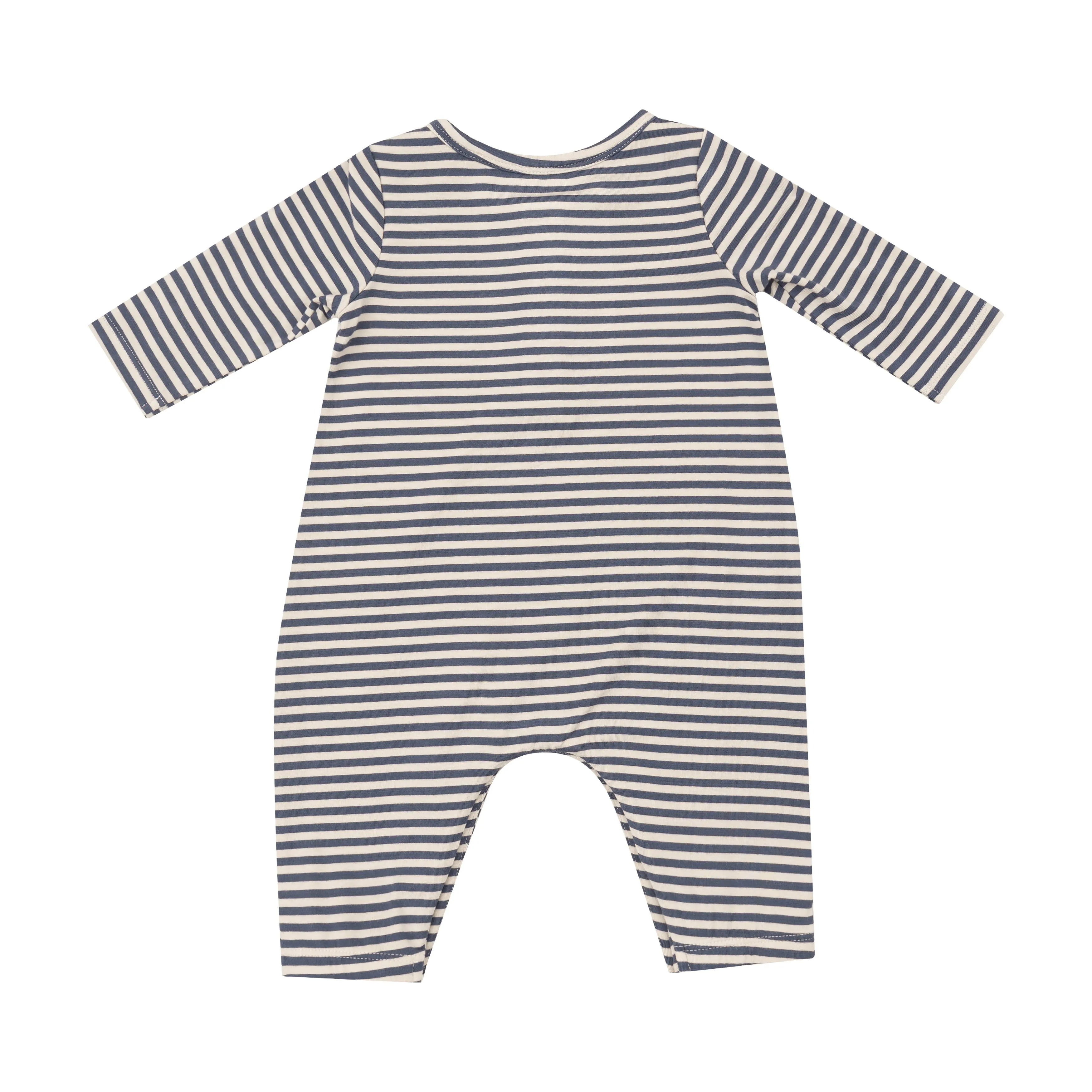 L/S Henley Romper - Footballs   Navy & Oat Stripe