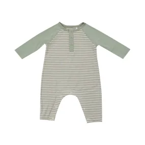 L/S Raglan Henley Romper - Desert Sage Stripe