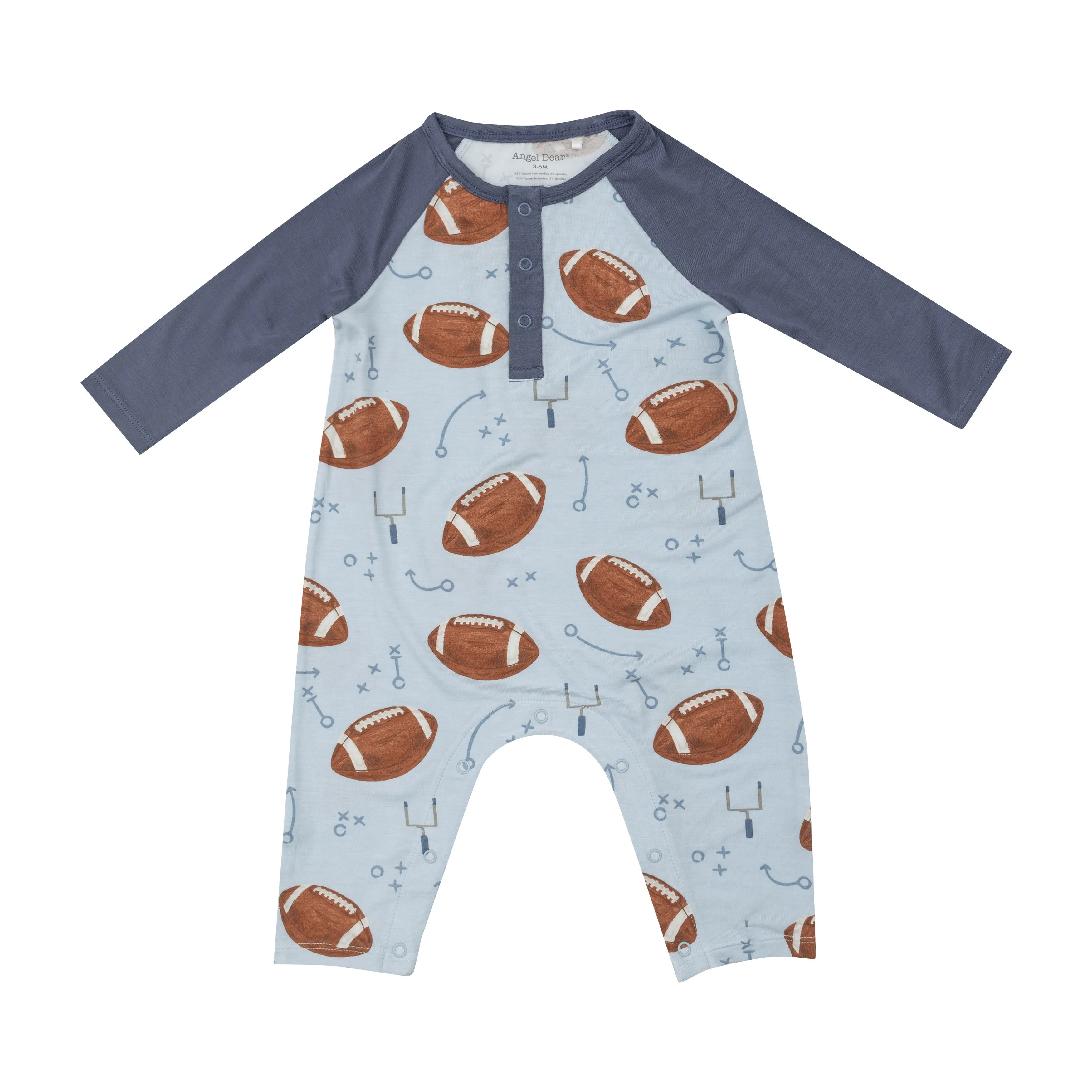 L/S Raglan Romper - Footballs Blue